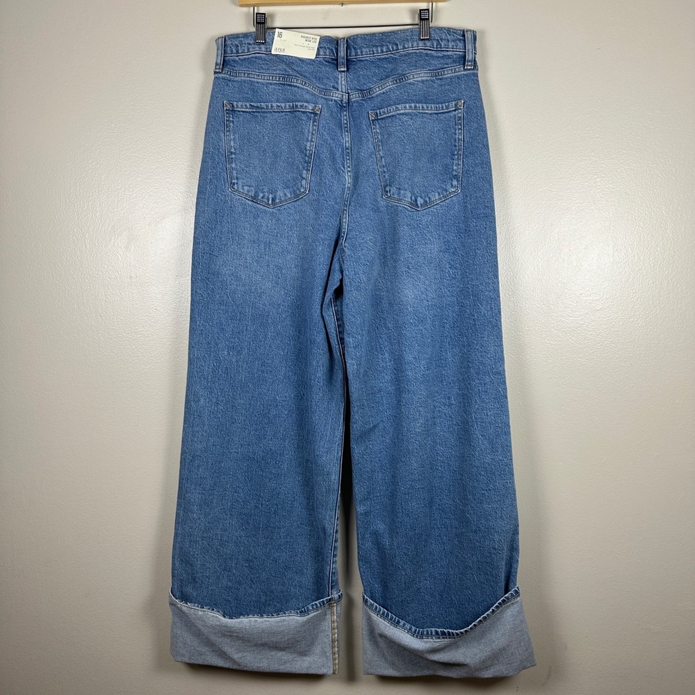 a.n.a Women's 16 Wide Leg Jeans Blue Highest-Rise Cuffed Med Jupiter NEW - Picture 2 of 9